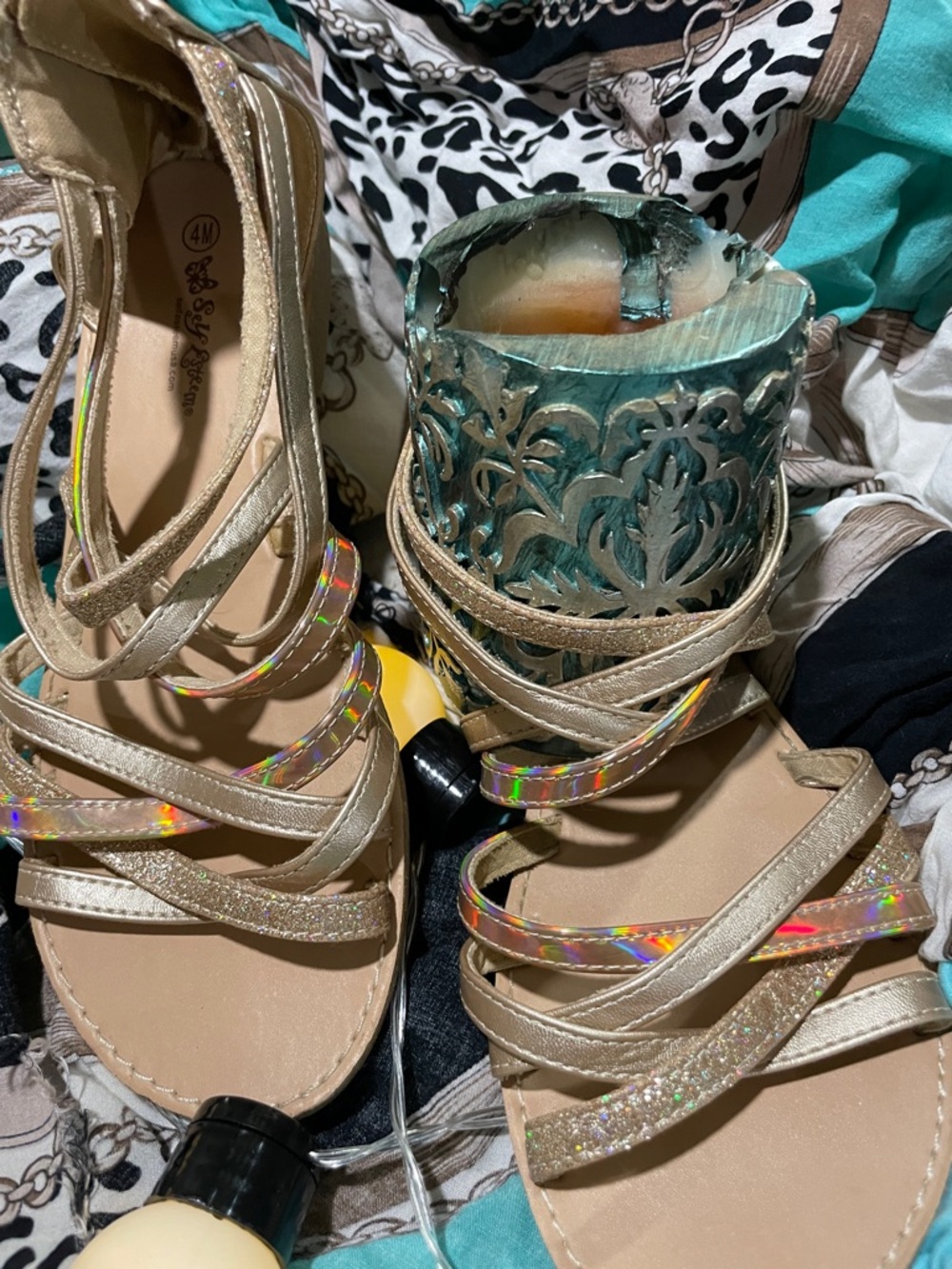 Self Esteem Gold Holographic Strap Girls' Sandals